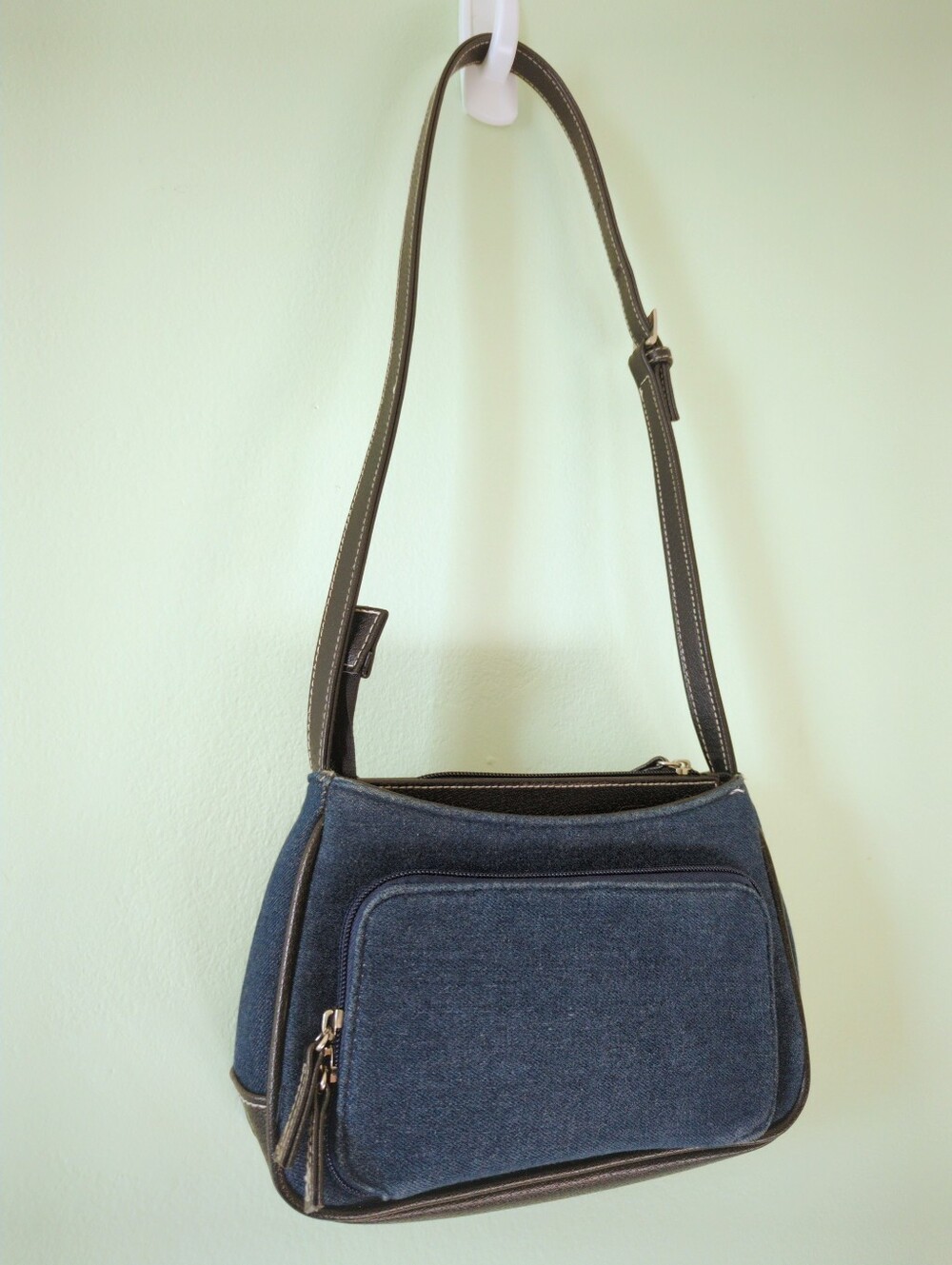 Vintage Y2K Denim Mini Shoulder Bag 2000s Faux Leather Blue Black
